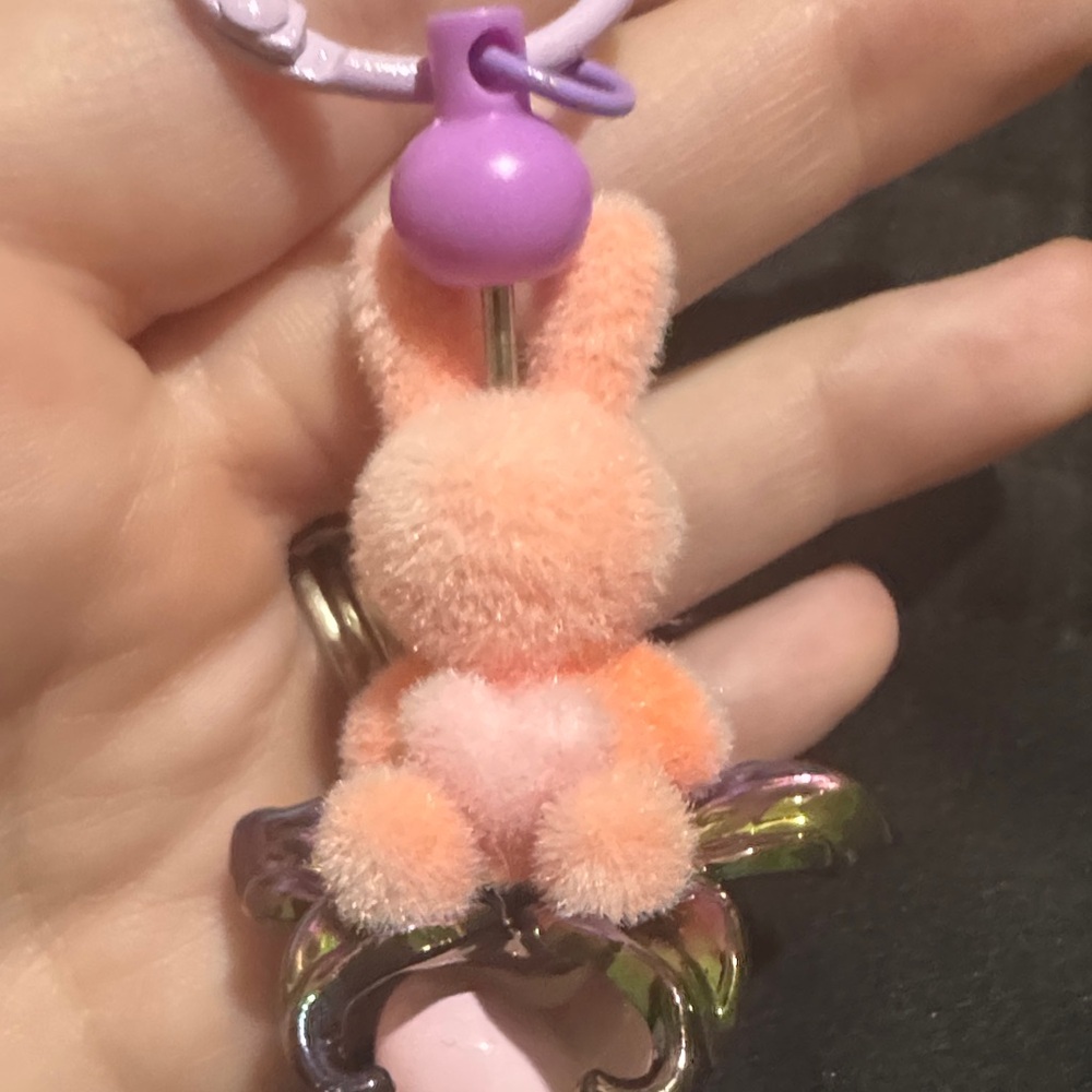 Hand beaded Pink Bunny Charm Keychain - Picture 2 of 4
